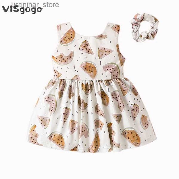 Vestidos de niña Visgogo Niñas para niñas de verano Vestido informal A-línea sin mangas o cuello vestido de sandía con atuendo de diadema L47