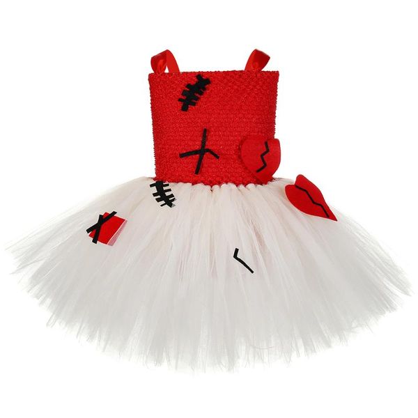 Vestidos de niña, muñeco vudú, vestido de tutú para niñas, disfraz de Halloween aterrador rojo Beige para niños, ropa de tul para niños, fiesta de Carnaval elegante