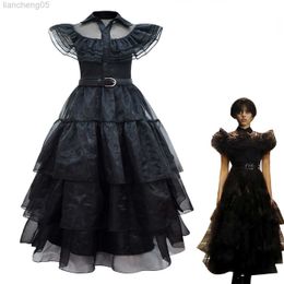 Vestidos de niña Wednesday Addams Come Girls For Kids Addam 2023 Vestidos de fiesta de malla Carnival Come Wowan Halloween Come W0314