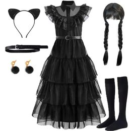 Vestidos de niña Miércoles Addams Cosplay para disfraz de niña 2023 Vestidos Fiesta para niños Carnaval Pascua Disfraces de Halloween 5 14 años 231013