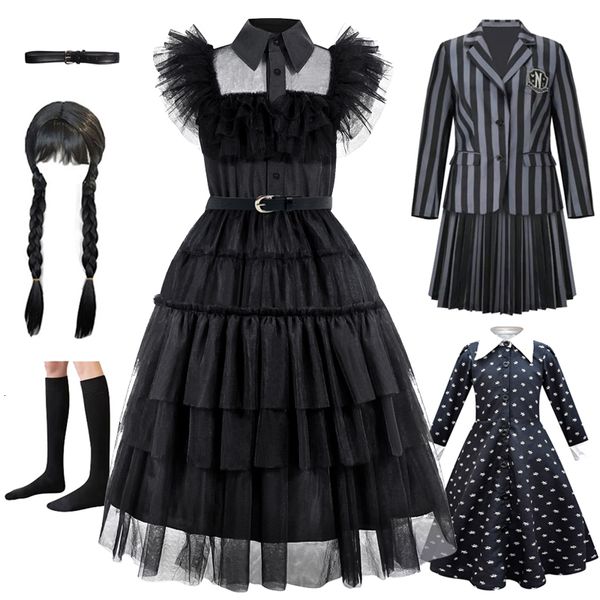 Robes de fille mercredi dentelle noire Halloween habiller la fête d'anniversaire de la fille robe de performance fille robe de jeu de rôle 4-12 ans 230614