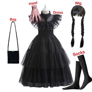 Girl's jurken woensdag meisje kostuum voor carnaval halloween zwarte evenementen cosplay jurk kinderen avond feestkleding mode gothic vestido 3-12t 230801