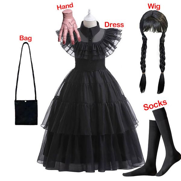 Robes de fille mercredi fille Costume pour carnaval Halloween noir événements Cosplay robe enfants soirée vêtements mode gothique robe 3-12T 230801