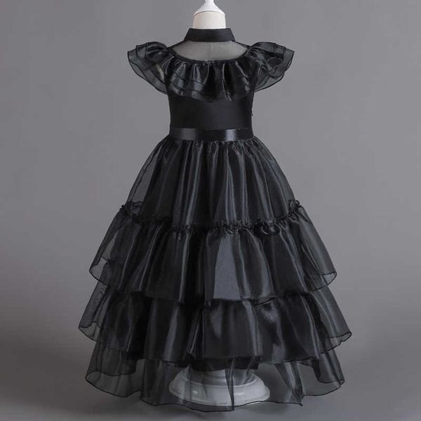 Robes de fille Mercredi Fille Robe Enfants Soirée Costume Fantaisie Fille Halloween Pâques Noir Robe Bébé Été Couche Tulle Vêtements