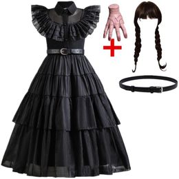 Robes pour filles Mercredi Costume de carnaval pour filles Halloween Noir Activité Costume de jeu de rôle Costume de fête pour enfants Mode Gothique Vesido 4-10T 230718