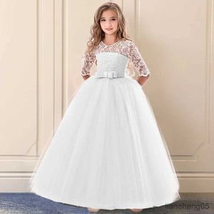 Robes de fille blanche 1ère communion fille robe dentelle fleur demoiselle d'honneur mariage costume 6-14 enfants fête d'anniversaire gala longue