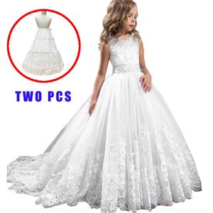 Girl's Dresses White Lace Baby Wedding Dress For Teenager Girls Evening Party Long Pageant Clothes Elegant Girl
