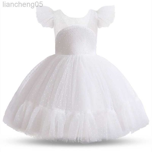 Robes de fille Blanc Dentelle Fleur Filles Robe De Mariée Cérémonie Formelle Robe Robe De Bal Enfants Vêtements Petite Fille Anniversaire Baptême Robe W0314