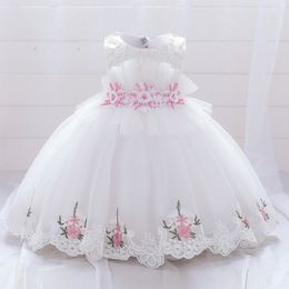 Meisjesjurken Witte roze bloemdoop Eerste 1e verjaardag jurk voor babymeisje kleding peuter prinses kanten feestkruppels 05 jaar 230214