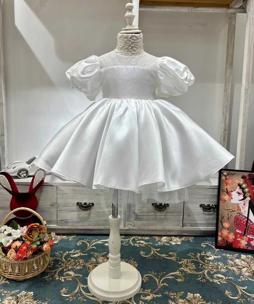 Robes de fille Blanc Puffy Brillant Fleur Fille Robe Jolie Fille Robe Princesse Robe Première Communion Robe Luxuriante Bébé Fille Robe De Soirée De Mariage