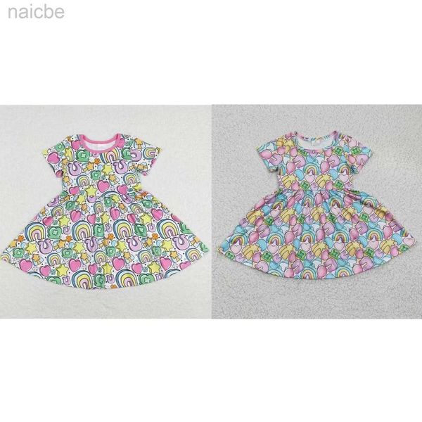 Vestidos de niña Venta al por mayor Bebé Mangas cortas Corazones Vestido de arco iris Longitud de niño Pieza Niños Ropa del día de Patrick ldd240313