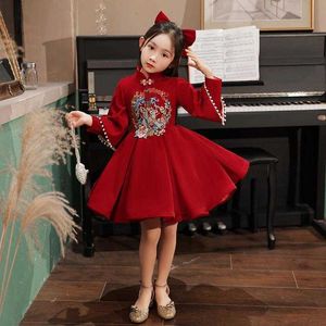 Robes de fille vin rouge Vintage paillettes robe de soirée de bal de noël grenouille enfants filles élégant débardeur G220523