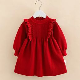 Robes de fille hiver 2 3 4 5 6 7 8 9 10 12 ans année de Noël pour enfants épaississement princesse robe tricotée rouge pour bébé enfants filles 231016