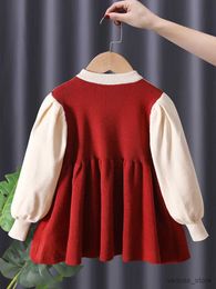 Girl's jurken Winter Girl Sweater Jurk Princess Kinderkinderen Kinderen Kleding Druivert Zoete Warme lange mouwen gebreide Dressrs Soft Bow Jumper 2-6y