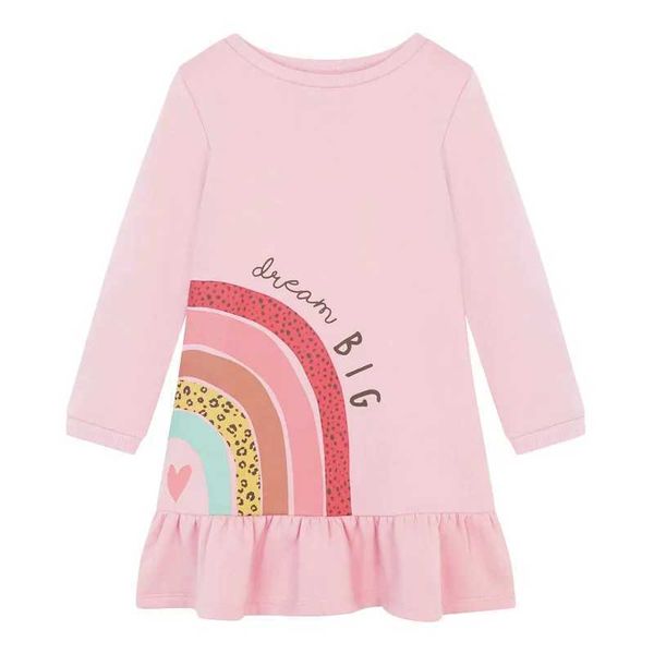 Robes de fille Xiaoma Wen Robe d'automne Vêtements décontractés bébé fille mignonne rose coton grenouille arc-en-ciel enfant et filles vêtements2405