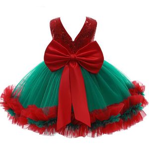 Girl's jurken jaren Baby Girls 'Christmas Jurk Elegante pailletten Big Bow Princess Party Trouwjurken Lace Tutu Kinderen Kinderkleding 230403