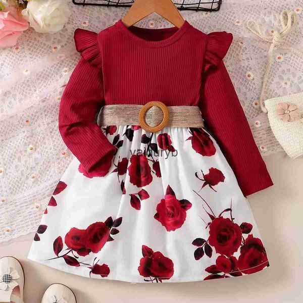 Vestidos de niña Años ldren Vestido de año nuevo para niñas Falda de flores de manga larga roja para fiesta de bodas de cumpleaños Ropa de moda Trajes de otoñovaiduryb