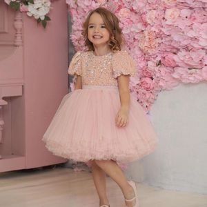 Vestidos de niña Yipeisha Princesa Vestido de niña de flores para cumpleaños O Cuello Mangas cortas Puff Longitud de la rodilla Glitter Tutu Kids Wedding Party Dresse