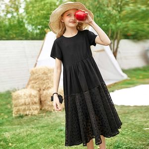 Girl's Es Children Summer 2022 Nieuwe Girls Maxi Teen Black Dress Kids Loose Casual Clothing Patchwork Chiffon #6932 0131