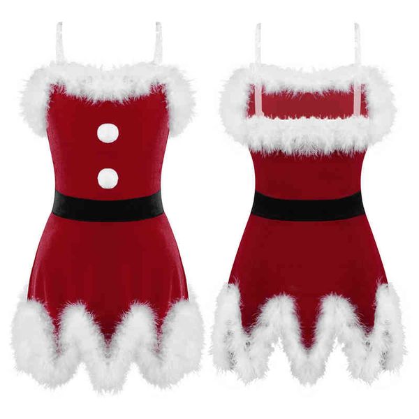 Girl's es Kids Girls Disfraces de Navidad Juego de roles temático de terciopelo rojo para Navidad Papá Noel Año nuevo Fiesta elegante Vestir ropa R231027