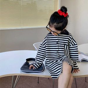 Fille es nouveau printemps automne filles Style coréen POLO revers rayé à manches longues robe enfant en bas âge enfants vêtements pour enfants