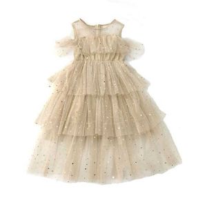 Girl's Es Nieuwe zomer 2022 Girls Star Mesh Baby Princess Kids Tutu Paillin Children Lace Dress Teenage Party Deskleding #5182 0131