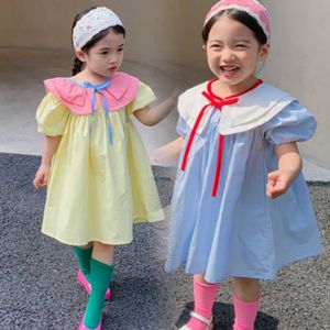 Girl's es Preppy Summer New Doll Collar Sweet Princess Dress para niñas 3-8 años Estudiantes Ropa para niños 0131