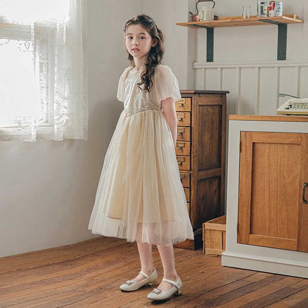 Fille es adolescentes princesse été nouvelle maille Patchwork vêtements à la mode robe en dentelle enfants #7227