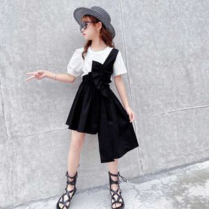 Fille tenue décontractée coton robe asymétrique blanc épissé robes noires Costumes doux tenues mignonnes bébé filles robes