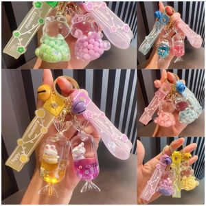 Girl's Heart Bag cartoon gekleurde paardenbubbel kralen schattige hangluuwvloeistof drijft in olie -drijvende fles snoepjeskonijn sleutelhanger netrode sleutelhanger ring