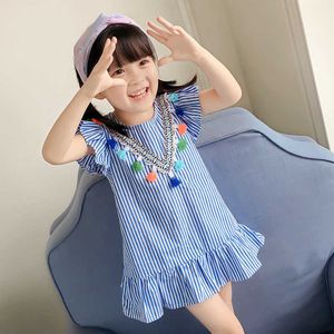 Fille Hot New Corée Japon Robe Toddler Enfants Bébés Filles Belle Anniversaire Vêtements Bleu Rayé Off-épaule Volants Robe De Soirée Robes 0131