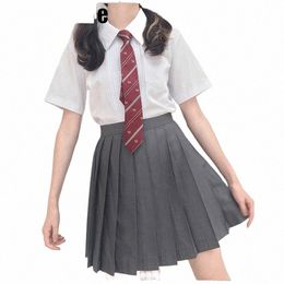 Fille japonaise lg manches taille haute gris jupe plissée ensemble femmes JK uniforme scolaire étudiants vêtements LOLITA costumes h7b8 #