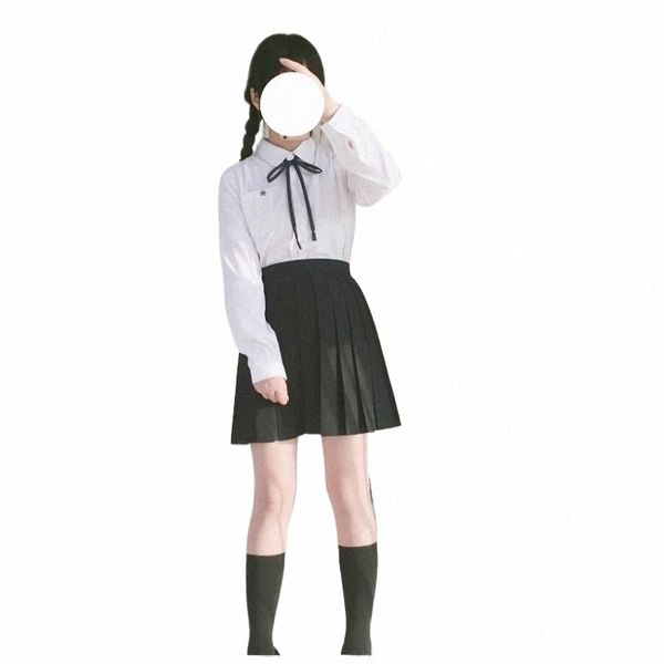 Fille japonaise d'été taille haute jupe plissée noire ensemble femmes Dr pour uniforme scolaire JK étudiants vêtements costumes h1Xs #