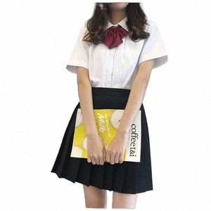 Fille japonaise d'été taille haute jupe plissée ensemble femmes JK uniforme scolaire étudiants vêtements LOLITA costumes L2PL #