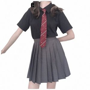 Fille japonaise d'été taille haute jupe plissée ensemble femmes JK école uniforme étudiants vêtements LOLITA costumes X0yz #