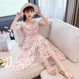 Girl's Kids For Bohemian Princess Dresses Floral Pattern Print Dress 2022 Zomer 6 8 10 12 14 jaar Teenage Girls Cloths 0131