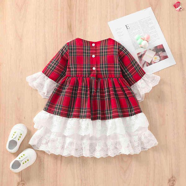 Girl's Ma Baby 1-7Y Vestido rojo de Navidad para niñas, niños, niños pequeños, estampado a cuadros, lazo, encaje, tutú, vestidos de fiesta, disfraces de Navidad de Año Nuevo D01