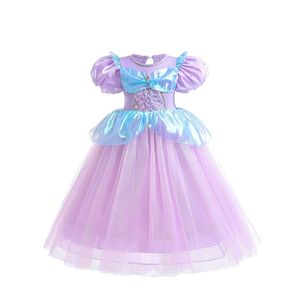 Girl's Mermaid Cosplay Dresses Kids Pearls Parlins Puff Sleeve Lace Tulle Dress Children's Day Party Performance Performance Kleding Z7858