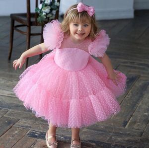 Optochtjurken voor meisjes Baljurken Roze Verjaardagsfeestje Kinderen Formele kleding Bloemenmeisjes Voor Bruiloftsgast Maat 4 6 8 10 Knie-Leng299q