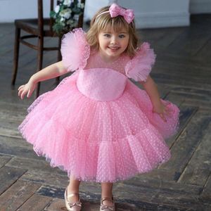 Meisjes optocht jurken baljurken roze verjaardagsfeestje kinderen formele slijtage bloemenmeisjes voor bruiloft gasten maat 4 6 8 10 knie-lengte 203J