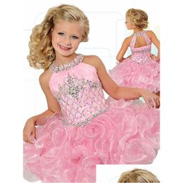 Pageant Robes Filles Cupcake Ee B740 Ab Corsage En Cristal Et Halter Cou Volants Organza Enfant Tutu Robe Pour Formelle Drop De Dhu5P