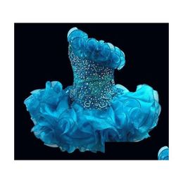 Girl's Pageant Dresses Glitz Cupcake Organza Little Girls Sparkly One Shoder kristal kort prom feestje drop levering e dhzsv