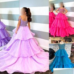 Robes de fille de fille rose robe de fille 2024 robe de bal perles organza bretelles cou petit enfant anniversaire robe de soirée formelle enfant en bas âge adolescents Dhwxk