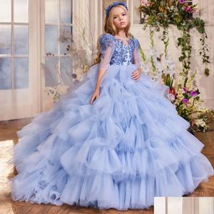 Meisjes optocht jurken tiere bloemenmeisjes 2023 baby blauw ruches baljurk kokkinderen formele halve mouw prinses kind special ocn d dh0vt