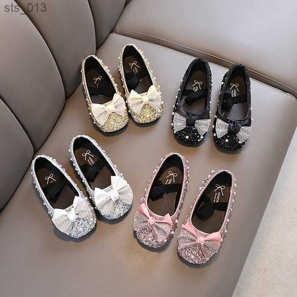 Zapatos de princesa para niña Crystal Bowknot Sparkly Sweet Children Ballet Flat 21-36 Fiesta de lujo Cuatro colores Light Kids Spring Shoes L230518