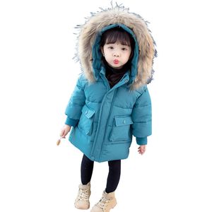 Veste matelassée en coton à col en laine véritable pour fille, couleur unie, mode d'hiver pour bébé avec manteaux de style étranger en peluche et épaissis pour enfants