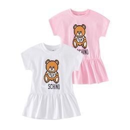 Girl's Summer Designer Princess Dresses Toddlers Cartoon Letter Style Dress Baby Girls Fashion Short Sleeve Bear Print Cloths BH232