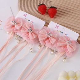 Pince à cheveux avec pompon pour fille, nœud de coiffure, ruban de neige glacée, princesse, accessoire flocon de neige pour petite fille, pince à cheveux pour enfants