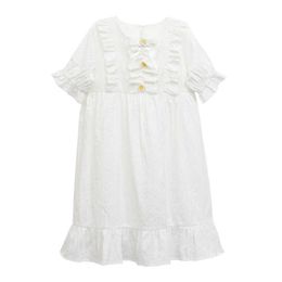 Meisje Teenage Girls Casual Summer 2022 Kinderen Witte prinses Es Kinder Katoen Kleding Mode Knop Elegante kleding #0126 0131