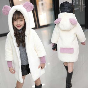 Manteau de fourrure d'imitation d'hiver de fille Banquet élégant Vêtements d'extérieur pour enfants Blanc Rose Bébé Faux Manteaux de fourrure de lapin Princesse Vestes TZ381 H0909